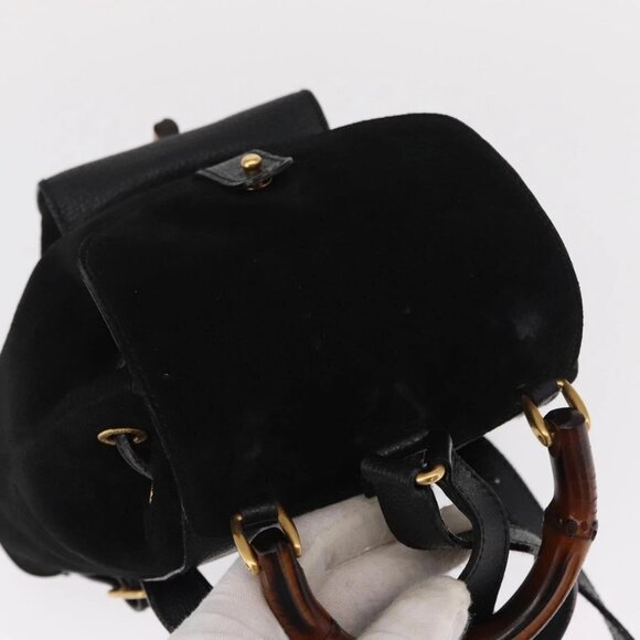 GUCCI Bamboo Backpack Suede Black Gold 003 1956 0030 Auth 155694 main image 6
